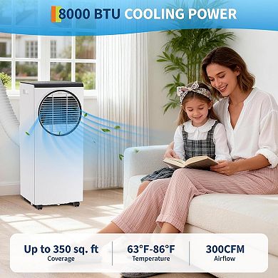 8000 BTU Portable Air Conditioner, 3-in-1 Cool/Dehumidifier/Fan AC Unit with Remote & 24H Timer