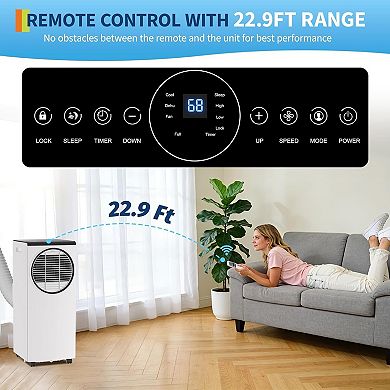 8000 BTU Portable Air Conditioner, 3-in-1 Cool/Dehumidifier/Fan AC Unit with Remote & 24H Timer