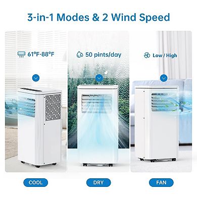 8000 BTU Portable Air Conditioners, 3 in 1 Quiet AC Unit with Cool, Dry and Fan Modes, Easy Mobility