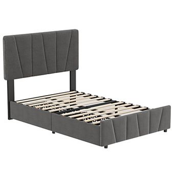 Storage Bed Frame with Drawers, Upholstered Platform Bed with Adjustable Headboard