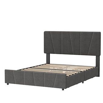 Storage Bed Frame with Drawers, Upholstered Platform Bed with Adjustable Headboard