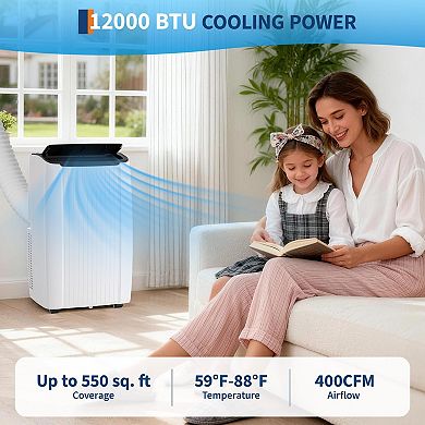 12000 BTU Portable Air Conditioner, 3-in-1 Indoor AC Unit with Cooling, Dehumidifier, Fan