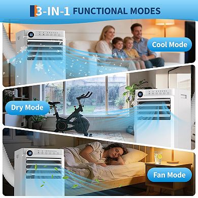 8000 BTU Portable Air Conditioner, 3-in-1 Indoor AC Unit with Cooling, Dehumidifier, Fan