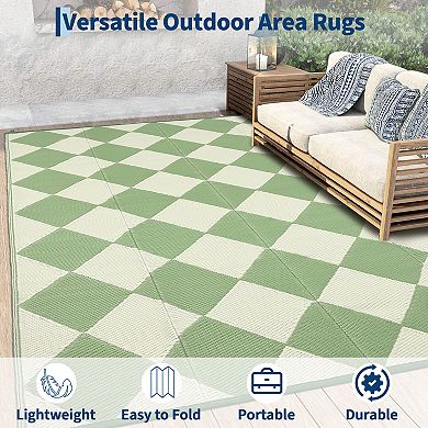 Outdoor Rug - Waterproof Plastic Straw Carpet - Lightweight, Washable, Modern Diamond Design