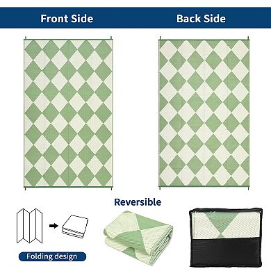 Outdoor Rug - Waterproof Plastic Straw Carpet - Lightweight, Washable, Modern Diamond Design