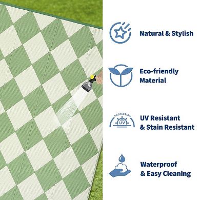 Outdoor Rug - Waterproof Plastic Straw Carpet - Lightweight, Washable, Modern Diamond Design