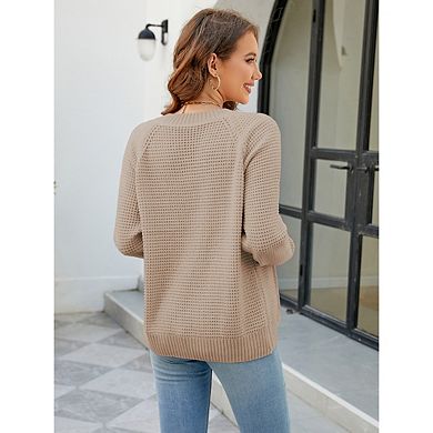 Women's Waffle Knit Zip-Up Cardigan, Long Sleeve Casual Sweater Jacket