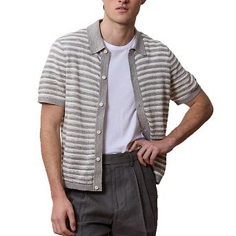 Men's Summer Hollow-Out Knit Shirt Casual Short Sleeve Top