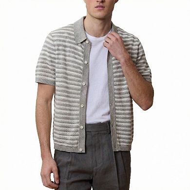 Men's Summer Hollow-Out Knit Shirt Casual Short Sleeve Top