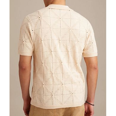 Men's Knit Button-Down Short Sleeve Shirt Hollow-Out Casual Top