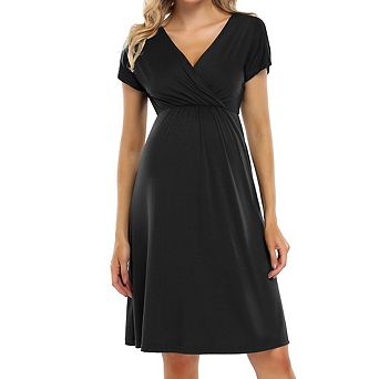 Women's Maternity Deep v Neck Ruffle Midi Dress Slim Fit a Line Casual Pregnancy Dress