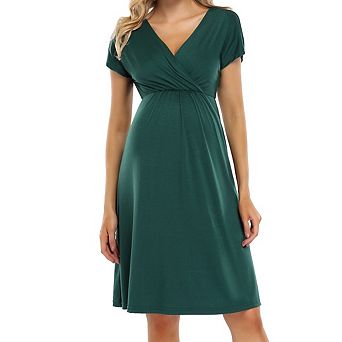 Women's Maternity Deep v Neck Ruffle Midi Dress Slim Fit a Line Casual Pregnancy Dress