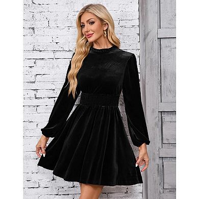 GlowSol Womens Turtleneck High Waist Lantern Long Sleeve Guest Dresses