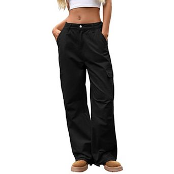 Cargo Pants for Women Wide Leg Baggy High Waisted Stretch Ankle Cuffs 6 Pockets Straight Casual Jean