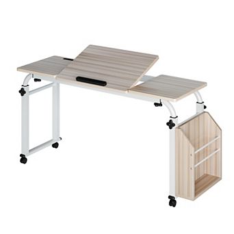 80cm/120cm Overbed Table with Wheels, Laptop Desk Cart, Table Over The Bed Table Adjustable Height