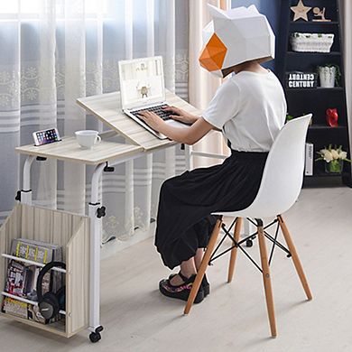 80cm/120cm Overbed Table with Wheels, Laptop Desk Cart, Table Over The Bed Table Adjustable Height