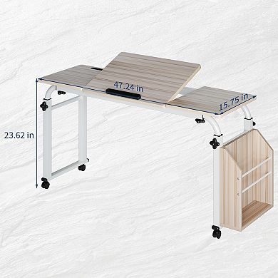 80cm/120cm Overbed Table with Wheels, Laptop Desk Cart, Table Over The Bed Table Adjustable Height