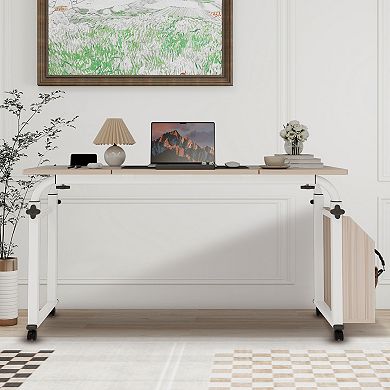 80cm/120cm Overbed Table with Wheels, Laptop Desk Cart, Table Over The Bed Table Adjustable Height