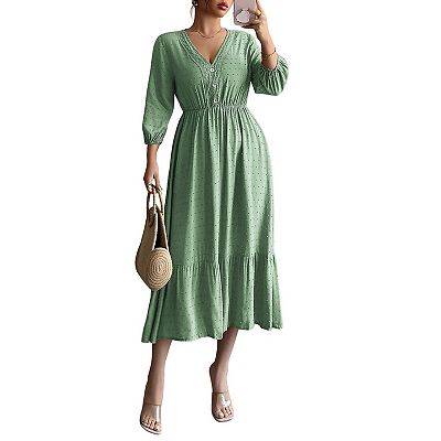 v neck 3/4 sleeve midi dress Green Floral V-Neck 3/4 Sleeve Midi Dress