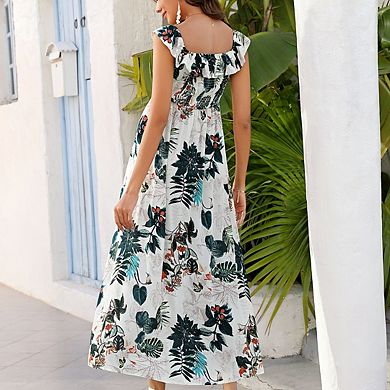 Elegant Maternity Long Dress Off Shoulder Smocked Design with Side Slit