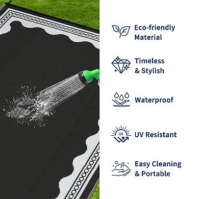 Waterproof Reversible Outdoor Rug Modern Scalloped Mat for Patio, RV, Camping & Beach