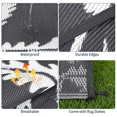 Waterproof Outdoor Rug - Reversible Plastic Straw Mat for Patio, Camping & Beach