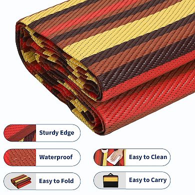 Reversible Outdoor Rug Waterproof Geometric Striped Mat for Patio Deck & Camping