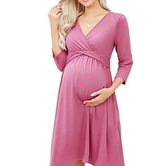 Maternity Dress Women's Casual Ruffle Wrap v Neck Short Sleeve a Line Party Midi Dress