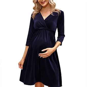 Maternity Dress Women's Casual Ruffle Wrap v Neck Short Sleeve a Line Party Midi Dress