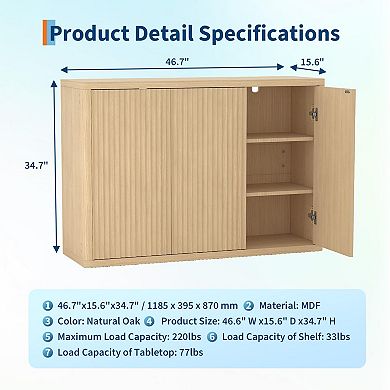 Buffet Cabinet with 3 Fluted Doors, Adjustable Shelf, Media Console Table Credenza Sideboard