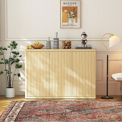 Buffet Cabinet with 3 Fluted Doors, Adjustable Shelf, Media Console Table Credenza Sideboard