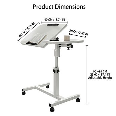 Movable Overbed Table with Wheels,Rolling Tray Table, Tilting Surface for Hospital and Home Use