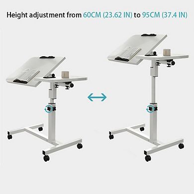 Movable Overbed Table with Wheels,Rolling Tray Table, Tilting Surface for Hospital and Home Use