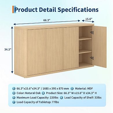 Buffet Cabinet with Storage Modern Accent Sideboard with 4 Doors&Adjustable Shelves