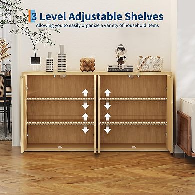 Buffet Cabinet with Storage Modern Accent Sideboard with 4 Doors&Adjustable Shelves