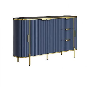 2 Curved Profile Sliding Doors & 3 Drawers, Coffee Bar Accent Table for Livingroom