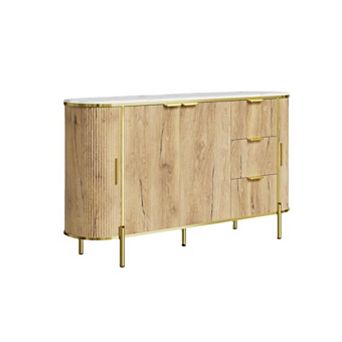 2 Curved Profile Sliding Doors & 3 Drawers, Coffee Bar Accent Table for Livingroom