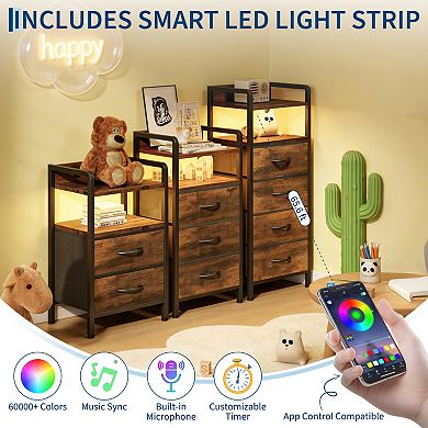 Nightstand with 2 Fabric Drawers, 3-Tier Storage End Table with Storage Shelf for Living Room