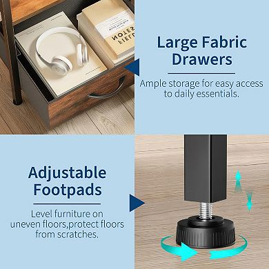 Nightstand with 2 Fabric Drawers, 3-Tier Storage End Table with Storage Shelf for Living Room