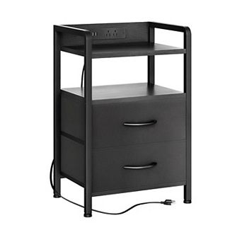 Nightstand with 2 Fabric Drawers, 3 tier Storage End Table with Storage Shelf for Living Room