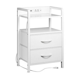 Nightstand with 2 Fabric Drawers, 3 tier Storage End Table with Storage Shelf for Living Room