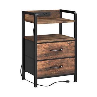 Nightstand with 2 Fabric Drawers, 3 tier Storage End Table with Storage Shelf for Living Room