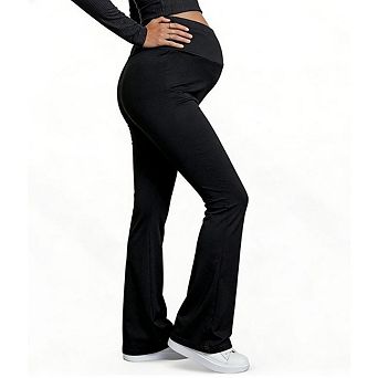 Women Maternity Leggings Cross High Waisted Flare Bell Bottoms Yoga Pants