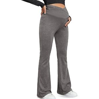 Women Maternity Leggings Cross High Waisted Flare Bell Bottoms Yoga Pants