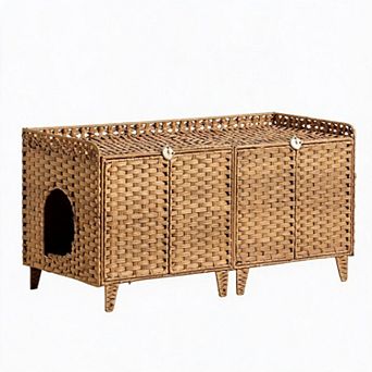 Cat Litter Box Enclosure Furniture, Handwoven Rattan Cat Houses, Hidden Cat Washroom Furniture