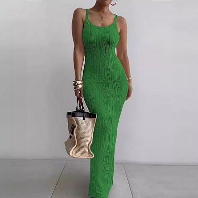 Women Solid Color Casual Slip Slim Sleeveless Bodycon Maxi Dresses