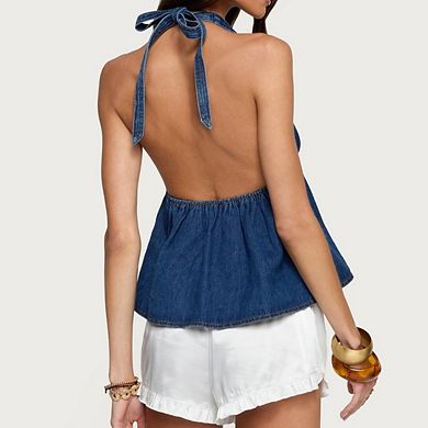 Women's Sleeveless Open Back Going Out Clothes Denim Vest