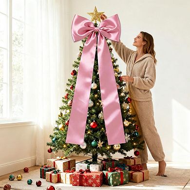 Christmas Tree Topper Bow Satin Holiday Ribbon for Wreath Fireplace Mantel and Home Decor