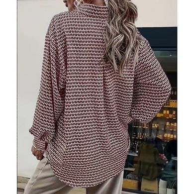 Women's Oversized Button Down Elegant Printed Long Sleeve Collared Business Casual Blouses
