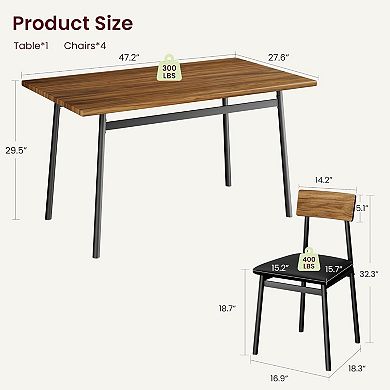 Space‑Efficient Dining Room Table Set for 4, Durable Metal Frame Wood‑Grain Top with Soft PU Cushion